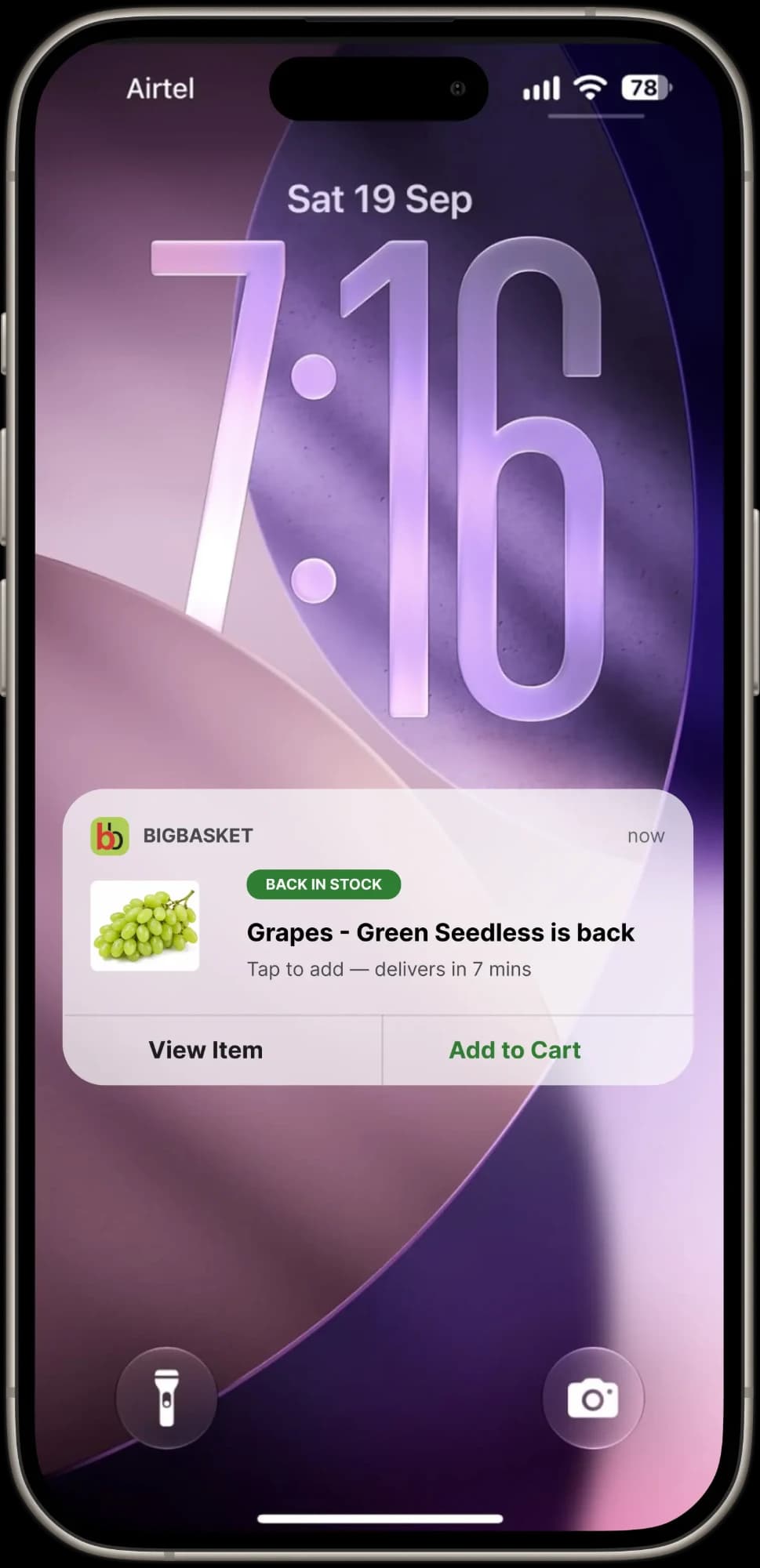 Back-in-stock notification on the lock screen
